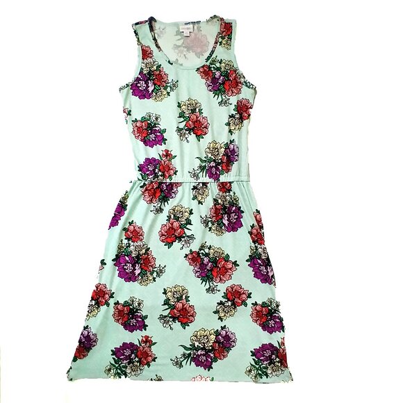 LulaRoe Summer Womens Aqua Floral Sleeveless Tank Dress Floral Print Size M - Picture 6 of 10